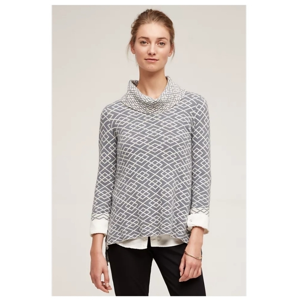 Anthropologie Moth Alpaca Blend Geometric Print Galena Cowl Neck Sweater Size XS